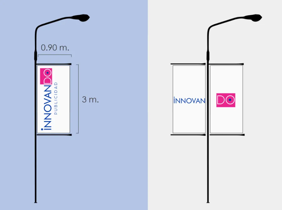 Diagrama técnico banderolas 0.90m x 3m